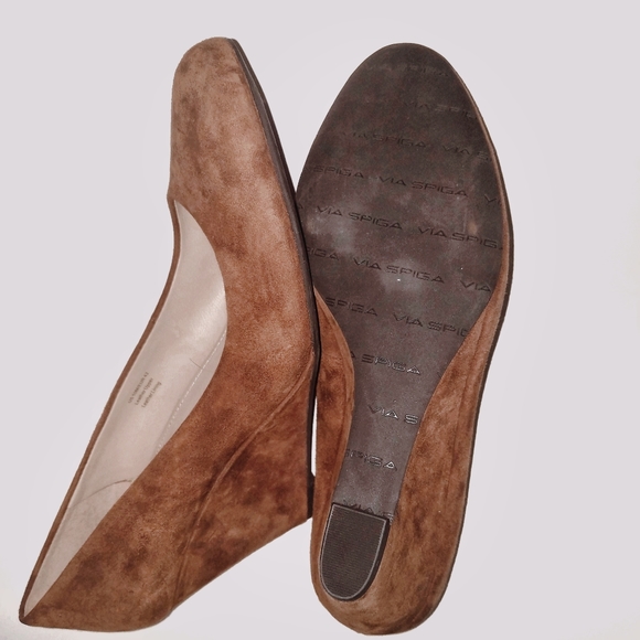 Wedge Via Spiga Brown Suede Round Toe Size 10M - Picture 4 of 5